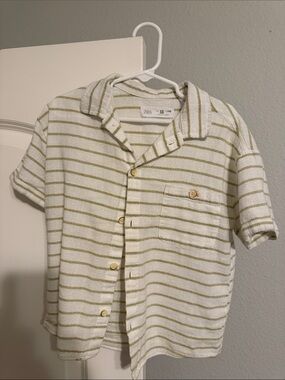 Zara White Tee with Olive Horizontal Stripes